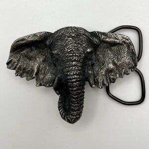 Vintage 80s Elephant Pewter Belt Buckle Vinegarroon Foundries Safari Wildlife